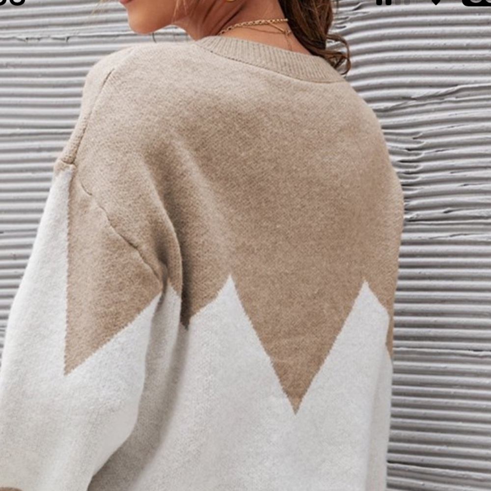 Bianco & Blu Cashmere Merino Wool Pullover Sweater in Beige and White Sweater S